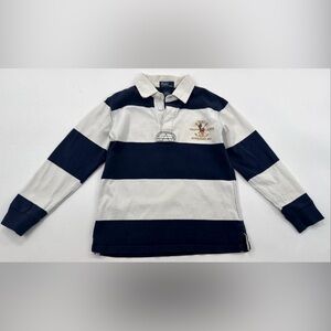 Polo Ralph Lauren Rugby Shirt Youth Boys 7 Blue Striped Long Sleeve Pony Club